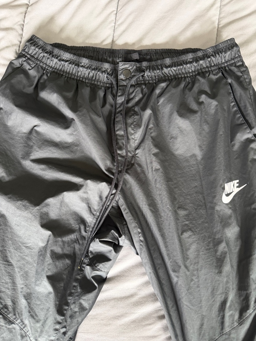 Rare 2017 Nike Black Windbreaker Track Pants with White Swoosh